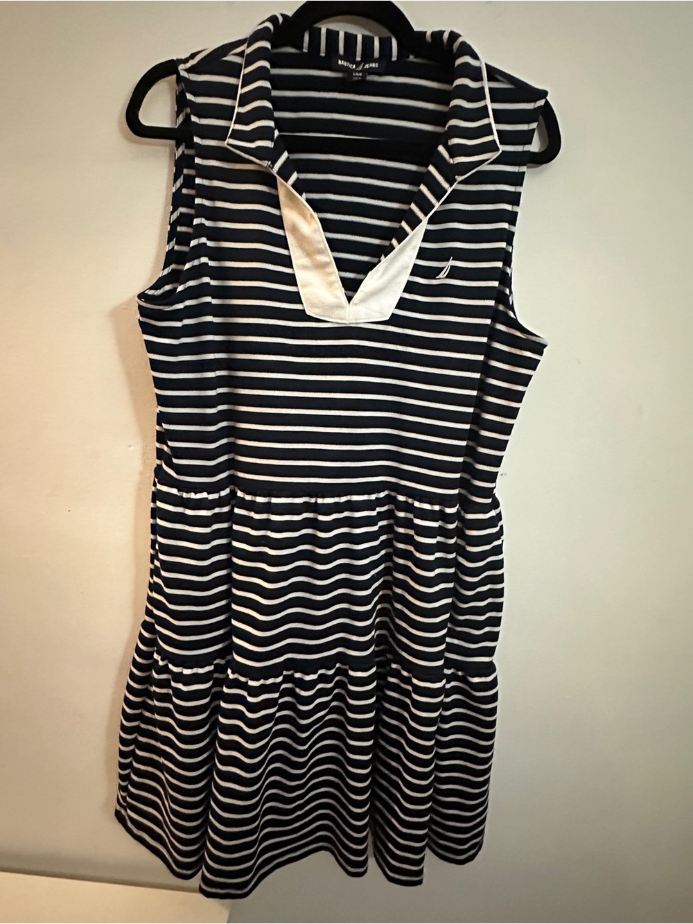 Nautica Navy and White Striped Polo Top